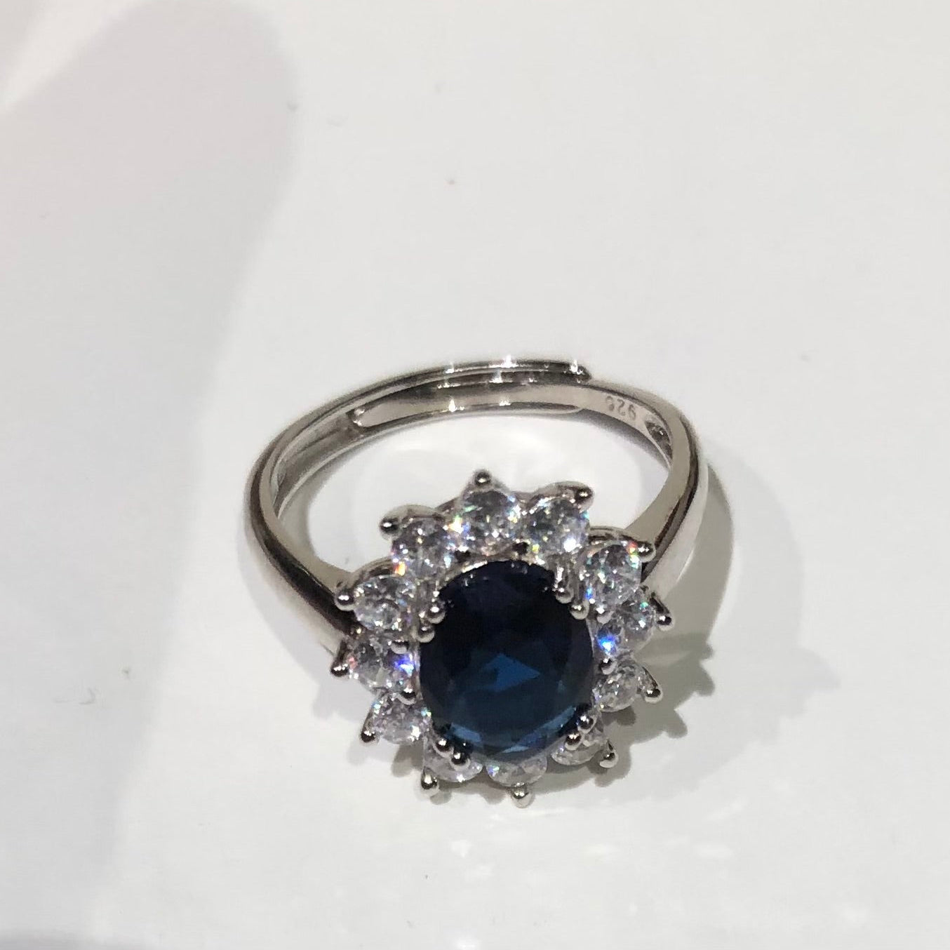 Argento Anello Princess Blu Zaffiro