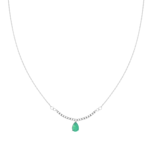 Argento Collana con Goccia Verde