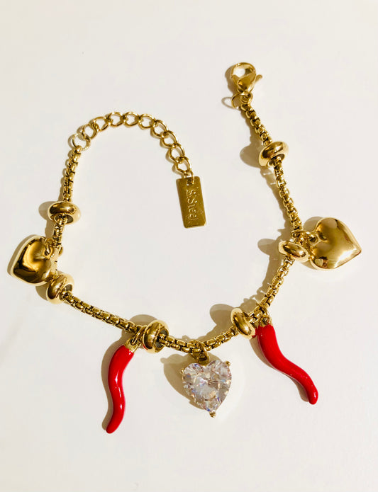 Bracciale Corno e Cuore portafortuna