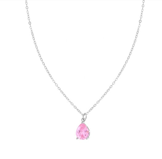 Argento Collana Con Goccia Acquamarina o Rosa