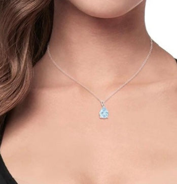 Argento Collana Con Goccia Acquamarina o Rosa