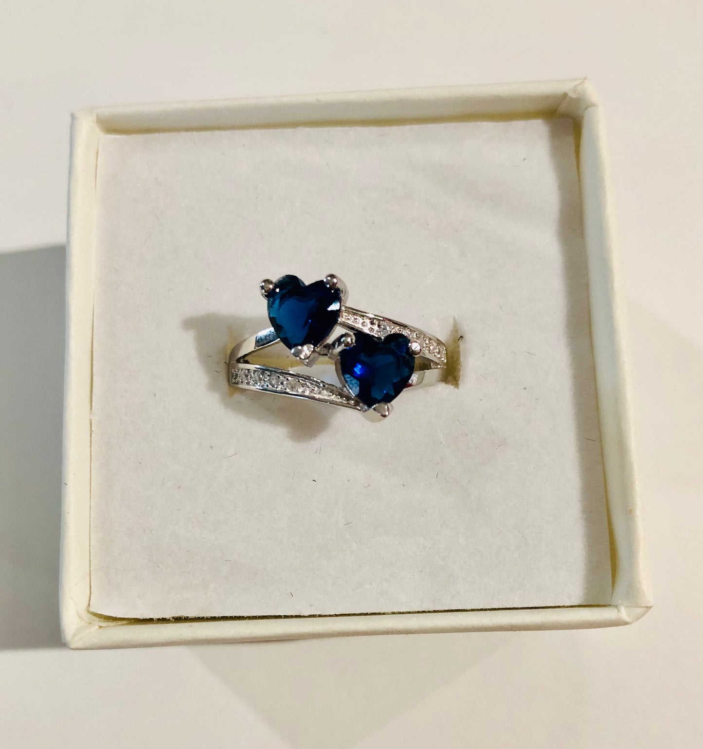 Anello doppio cuore Blu