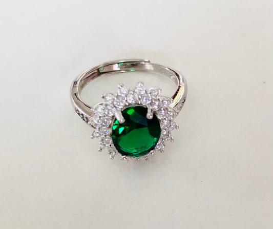 Argento Anello Royal Solitario Verde Smeraldo