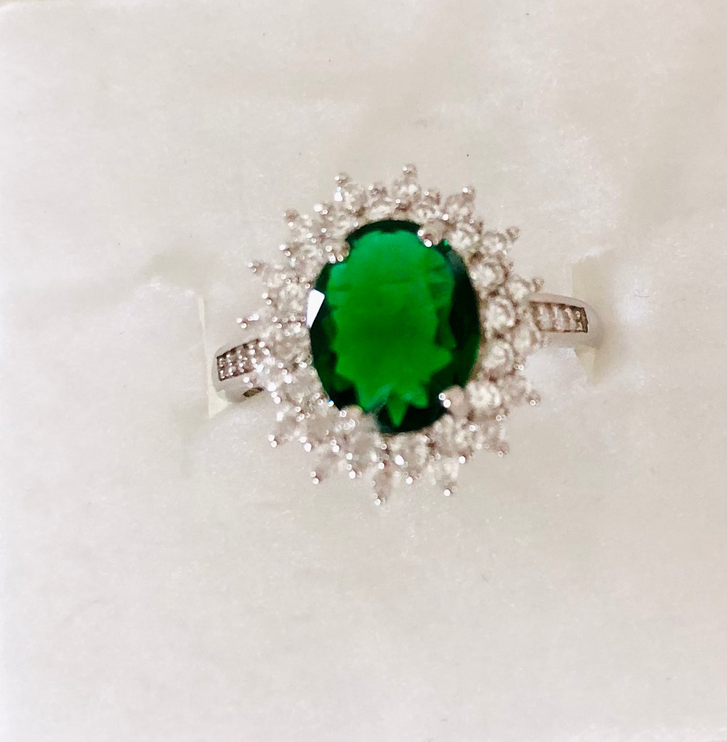 Argento Anello Royal Solitario Verde Smeraldo