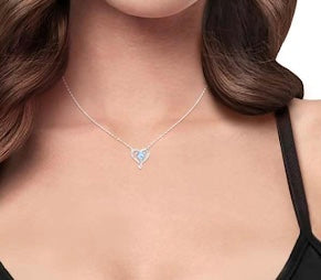 Argento Collana con Cuore Acquamarina