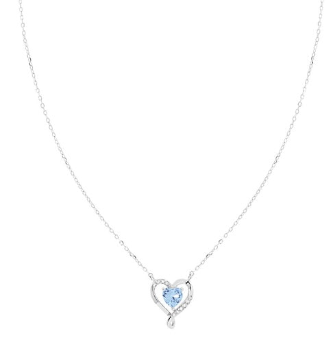 Argento Collana con Cuore Acquamarina