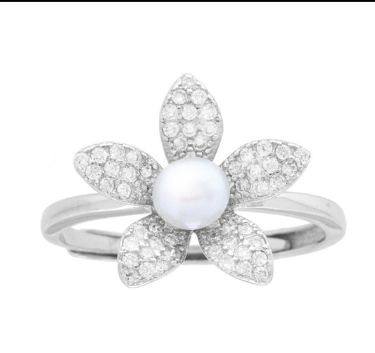 Argento Anello Fiore Bianco