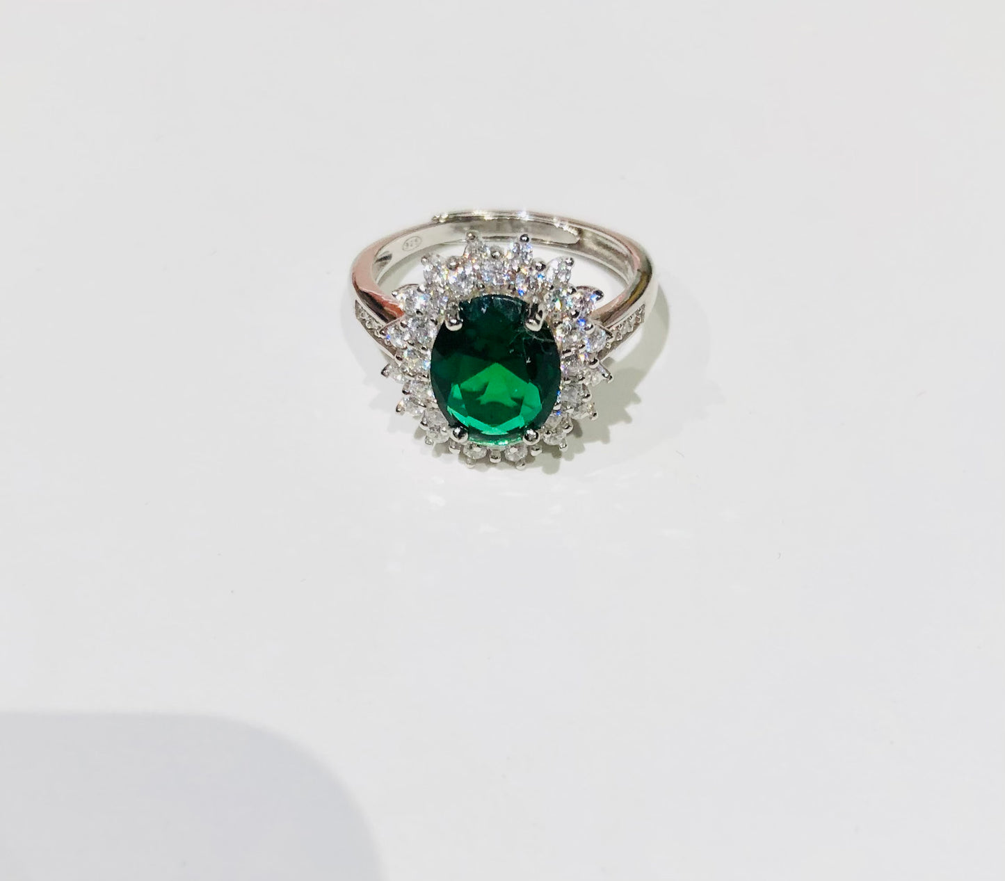 Argento Anello Royal Solitario Verde Smeraldo