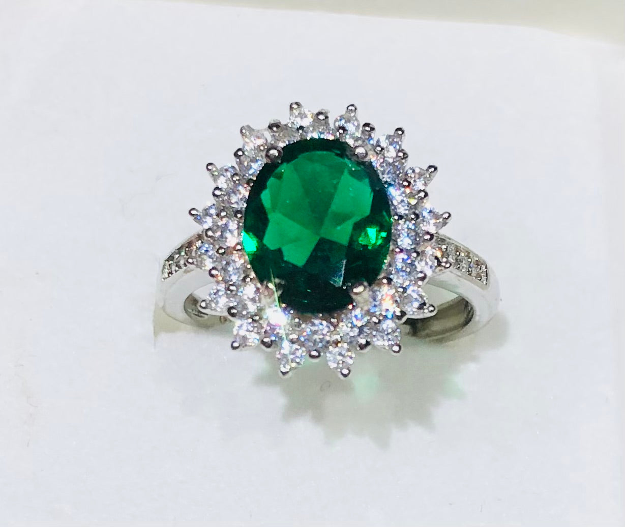 Argento Anello Royal Solitario Verde Smeraldo